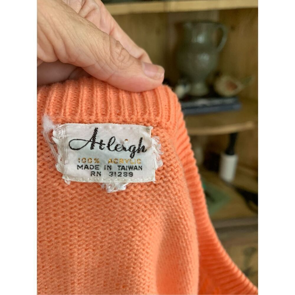 Vintage Sherbet Orange Cardigan 1980s - Picture 3 of 6